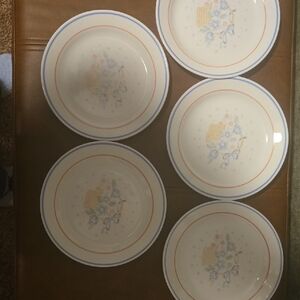 Charming Floral Dinner Plate Set in Cream and Blue